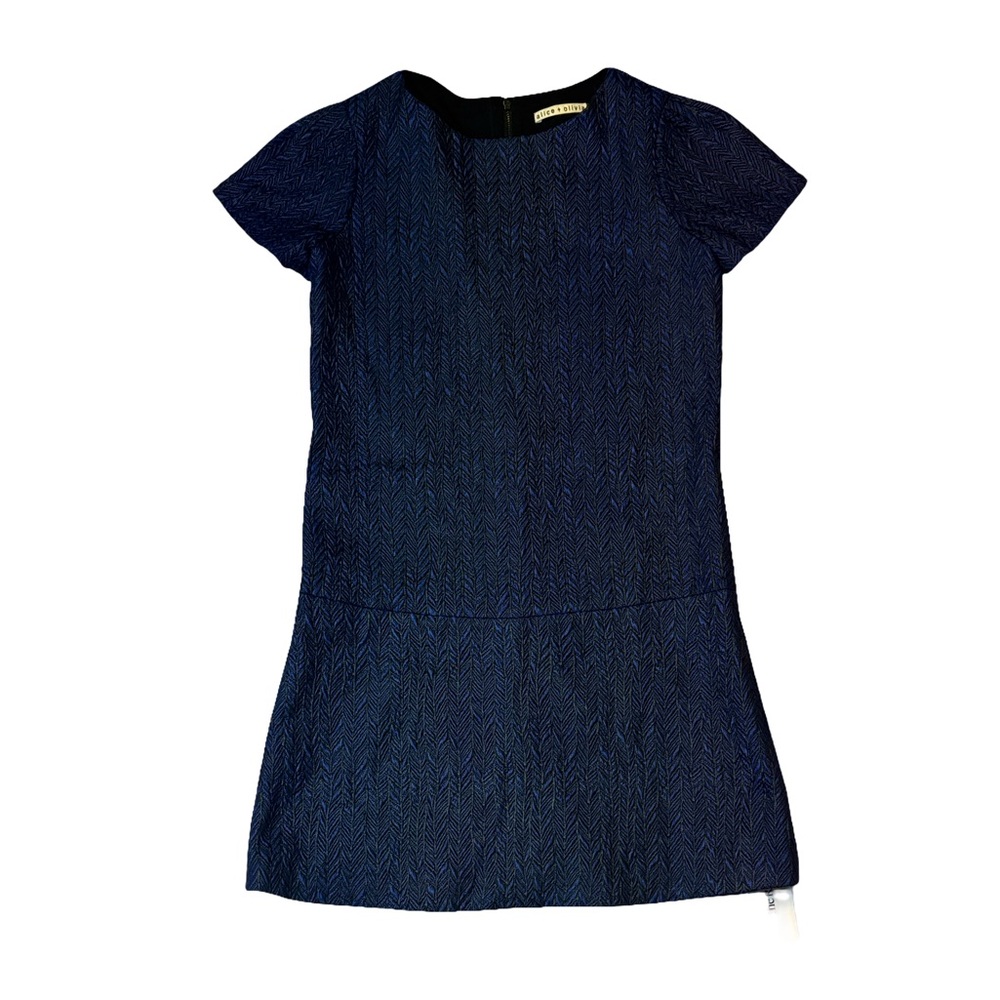 Alice + Olivia womens 4 blue black polyester blend herringbone jacquard dress